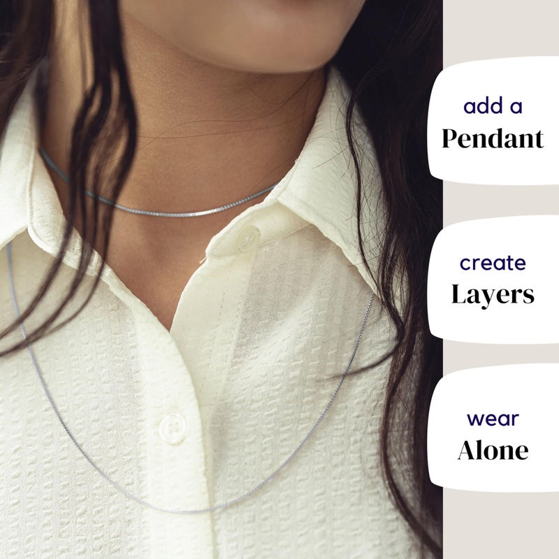 KISPER 24k White Gold Box Chain Necklace â€“ Thin, Dainty, White Gold Plated Stainless Steel Chains for Women & Men with Lobster Clasp, 26" - Image 3
